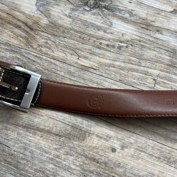 Torino Leather Belt Men's Brown Italian Embossed Calf 44 Silver - Picture 7 of 10